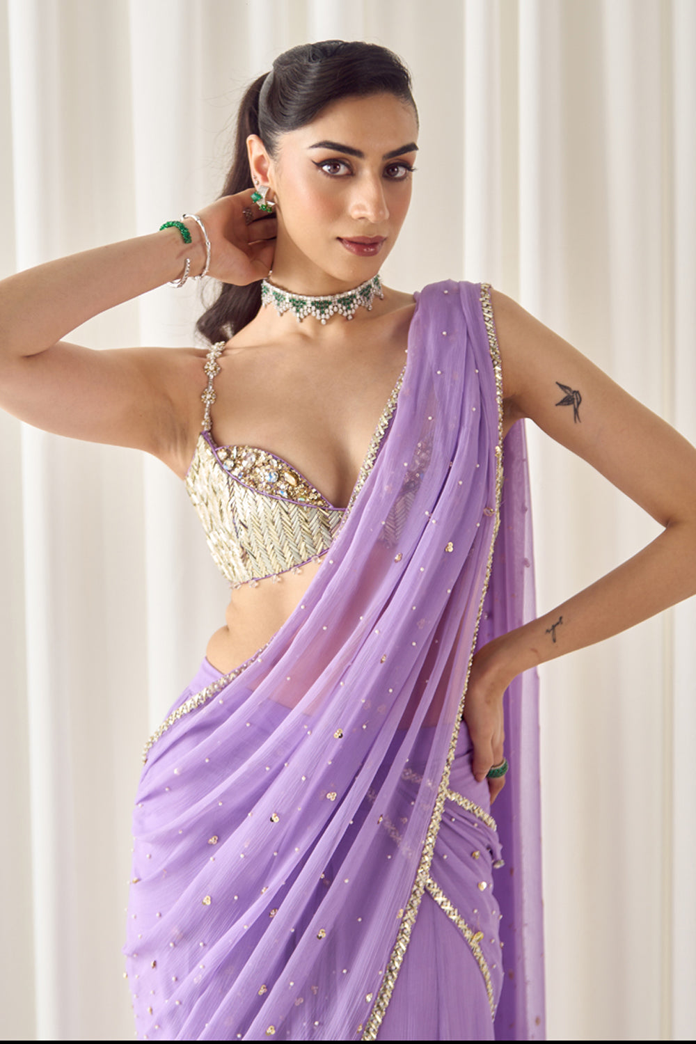 Sanya Gulati - Lavender Pre-Stitched Saree With Blouse from Jawaani Janeman