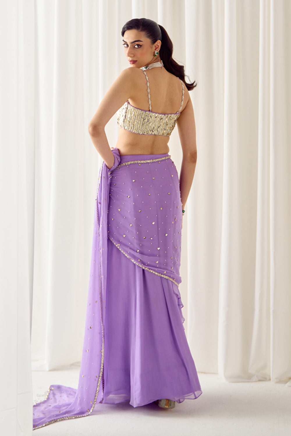 Sanya Gulati - Lavender Pre-Stitched Saree With Blouse from Jawaani Janeman