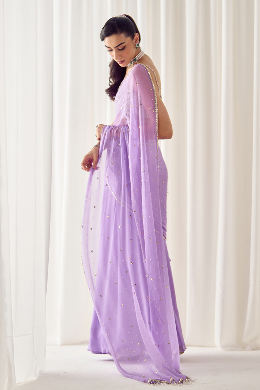 Sanya Gulati - Lavender Pre-Stitched Saree With Blouse from Jawaani Janeman