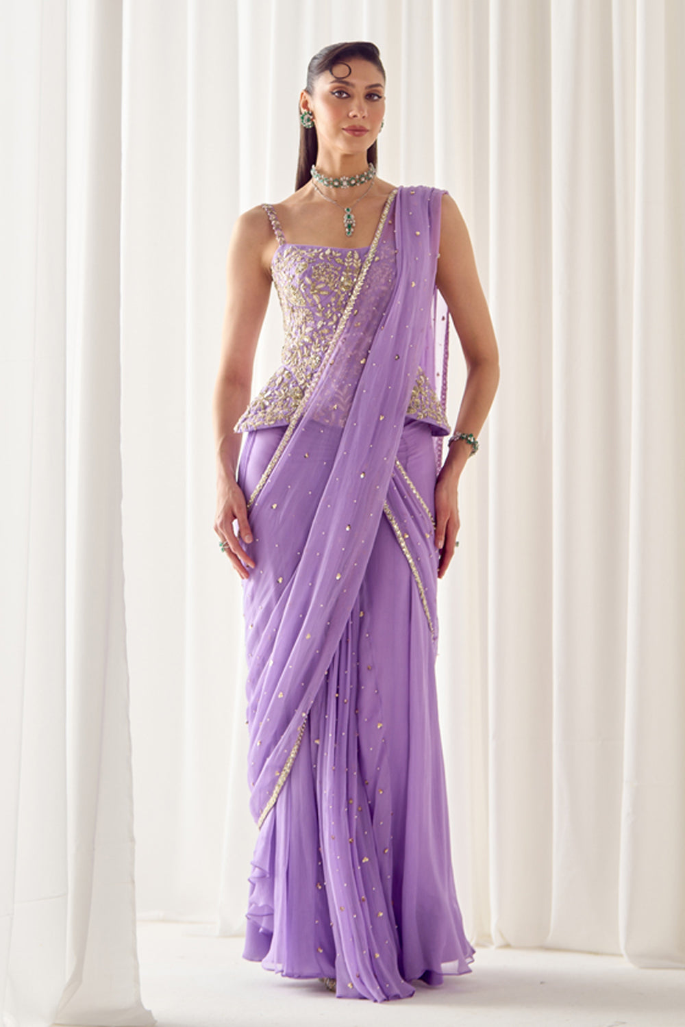 Sanya Gulati - Lavender Pre Stitched Saree With Corset from Jawaani Janeman