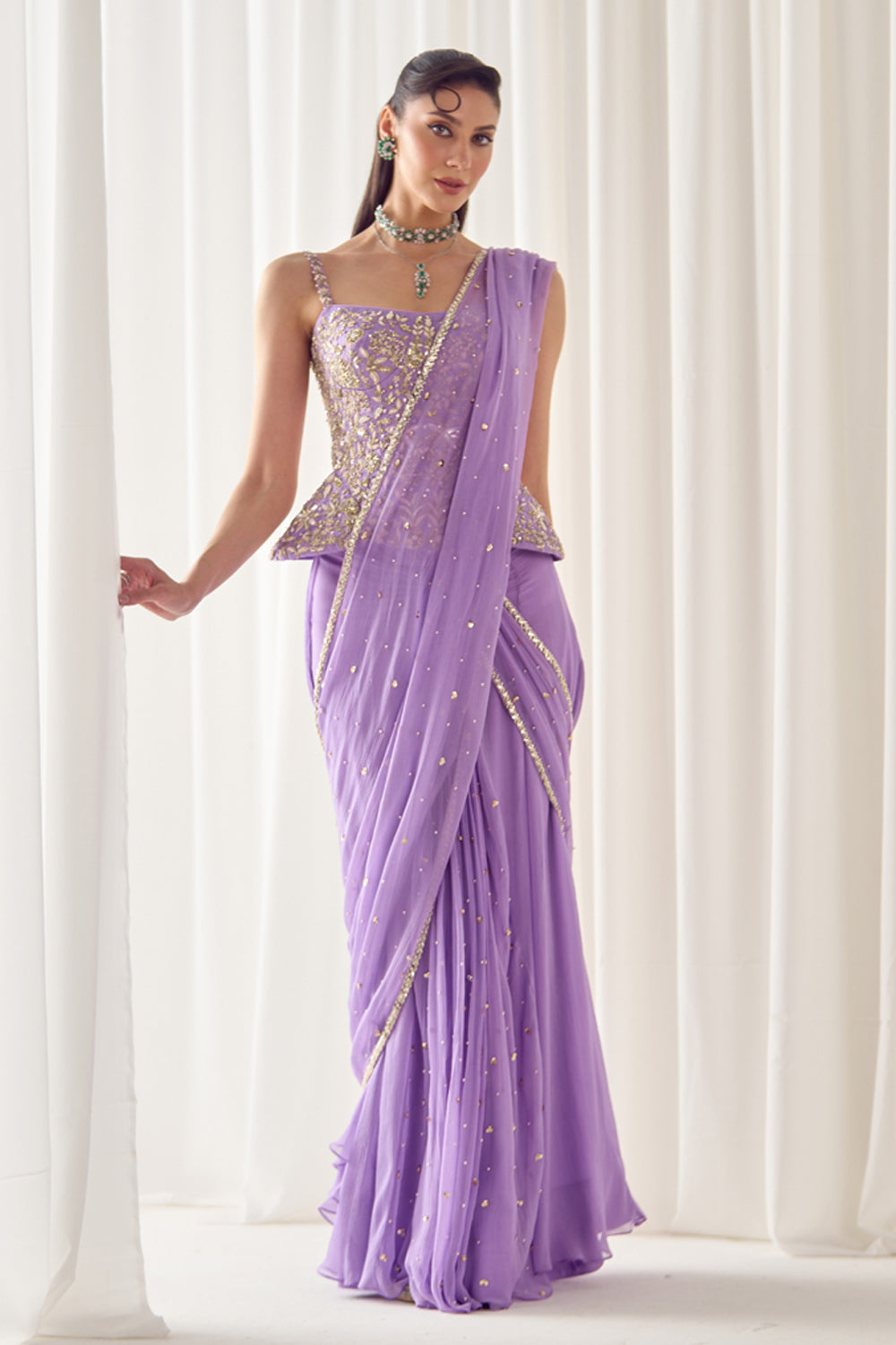 Sanya Gulati - Lavender Pre Stitched Saree With Corset from Jawaani Janeman