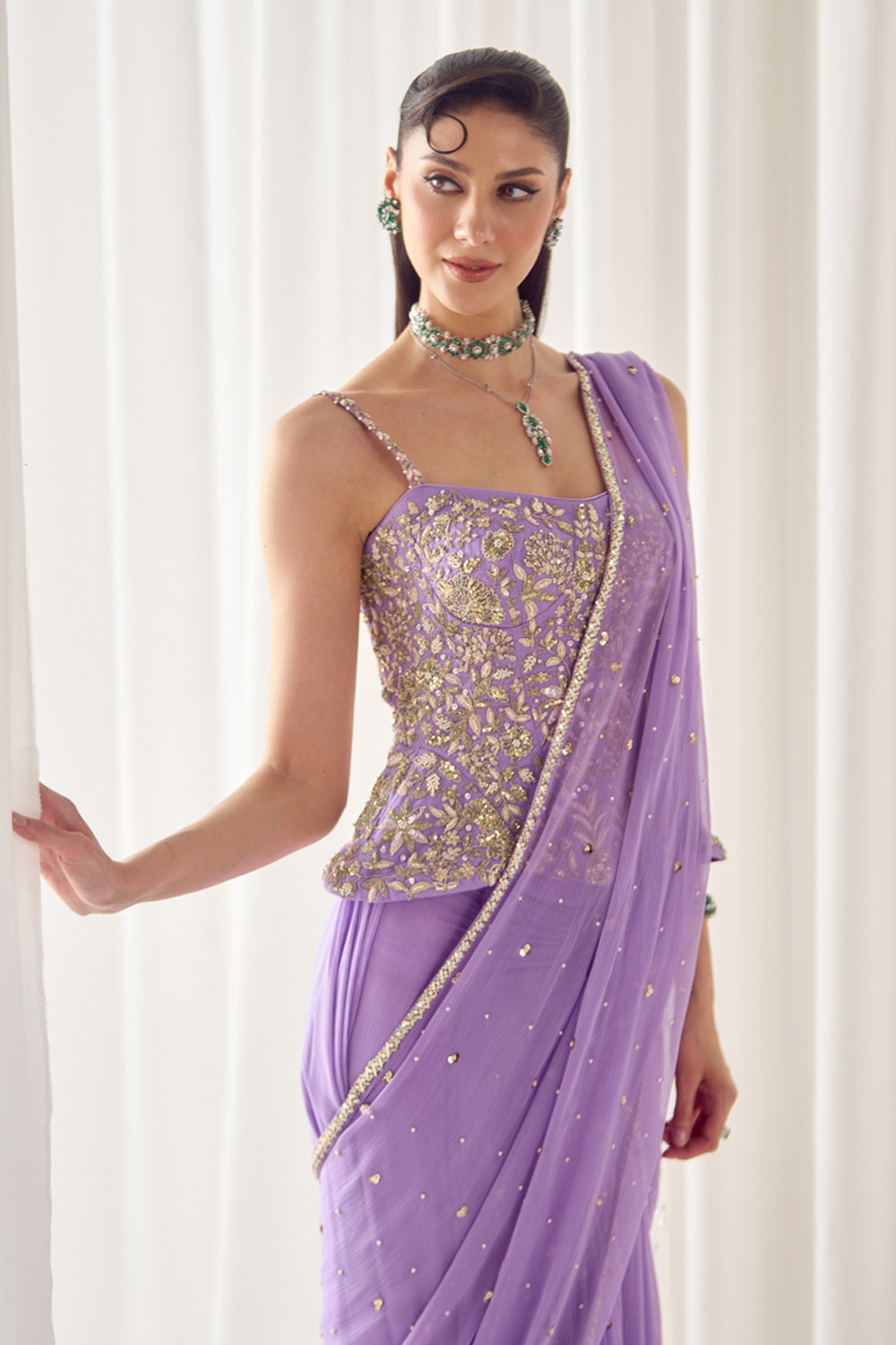 Sanya Gulati - Lavender Pre Stitched Saree With Corset from Jawaani Janeman
