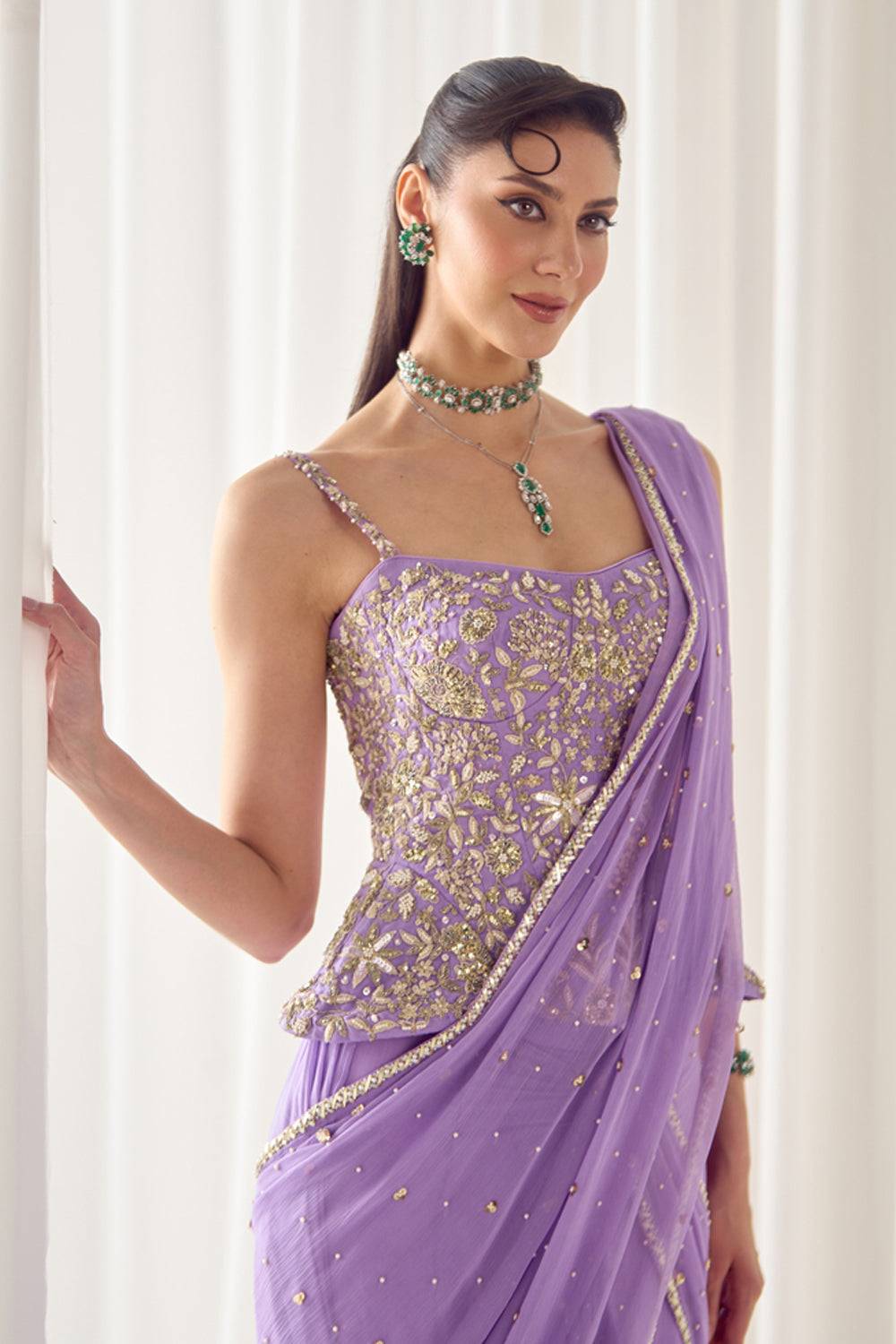 Sanya Gulati - Lavender Pre Stitched Saree With Corset from Jawaani Janeman