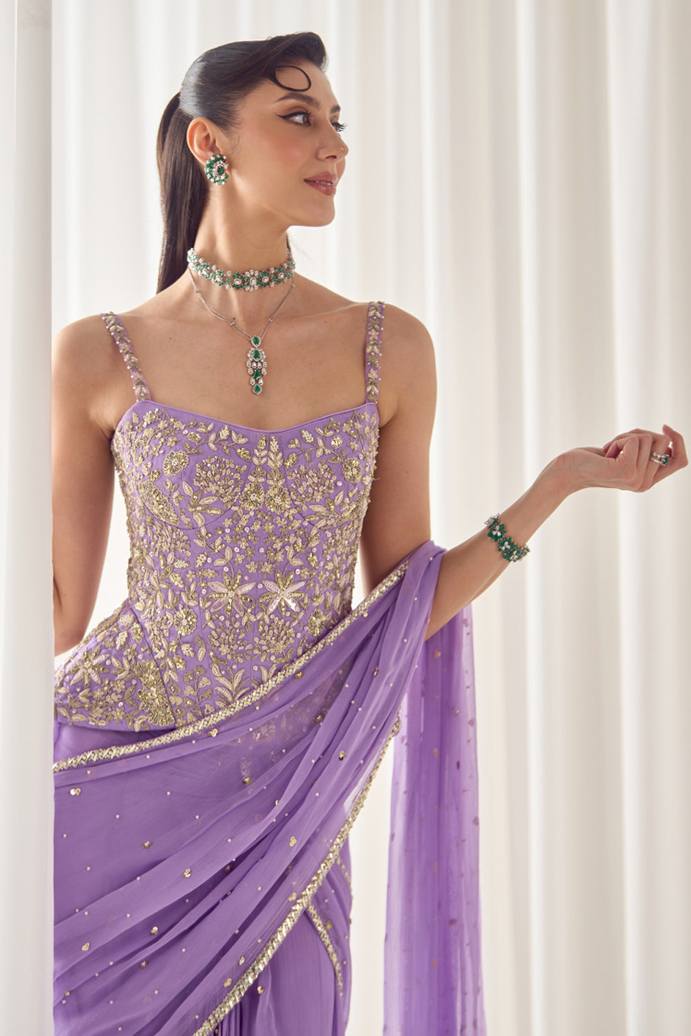 Sanya Gulati - Lavender Pre Stitched Saree With Corset from Jawaani Janeman