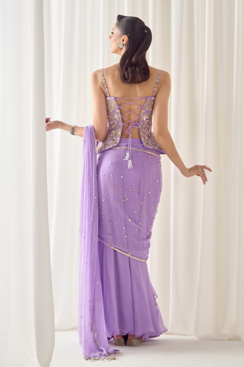 Sanya Gulati - Lavender Pre Stitched Saree With Corset from Jawaani Janeman