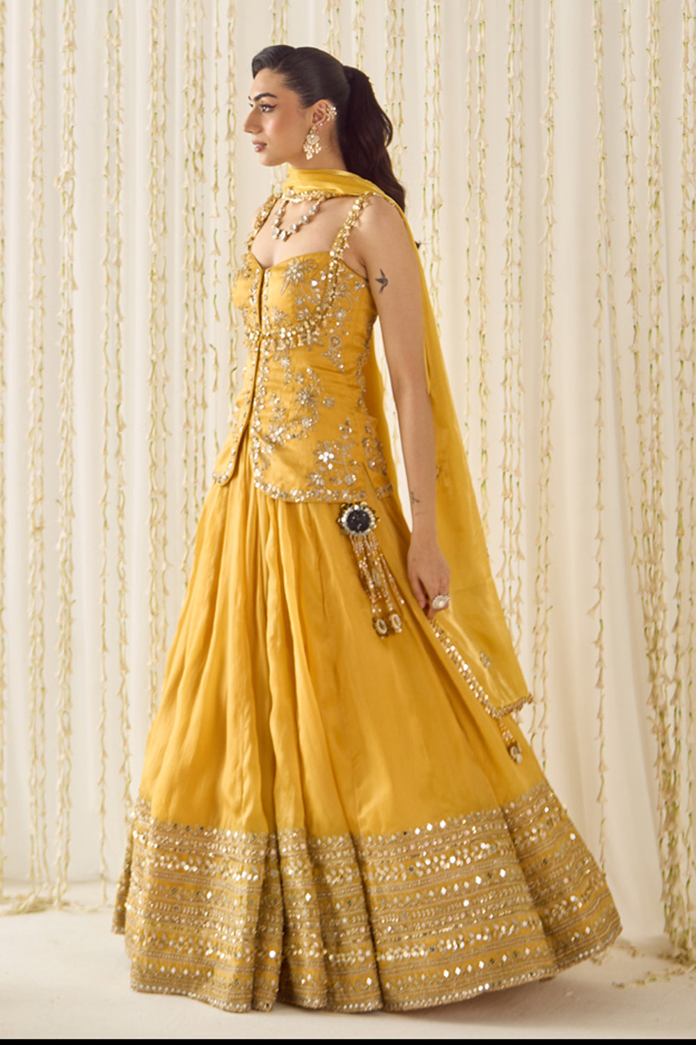 Sanya Gulati - Mustard Peplum and Lehenga Set from Jawaani Janeman