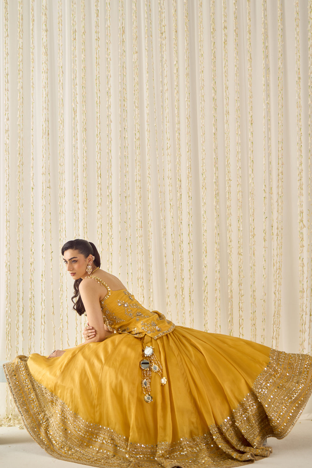 Sanya Gulati - Mustard Peplum and Lehenga Set from Jawaani Janeman