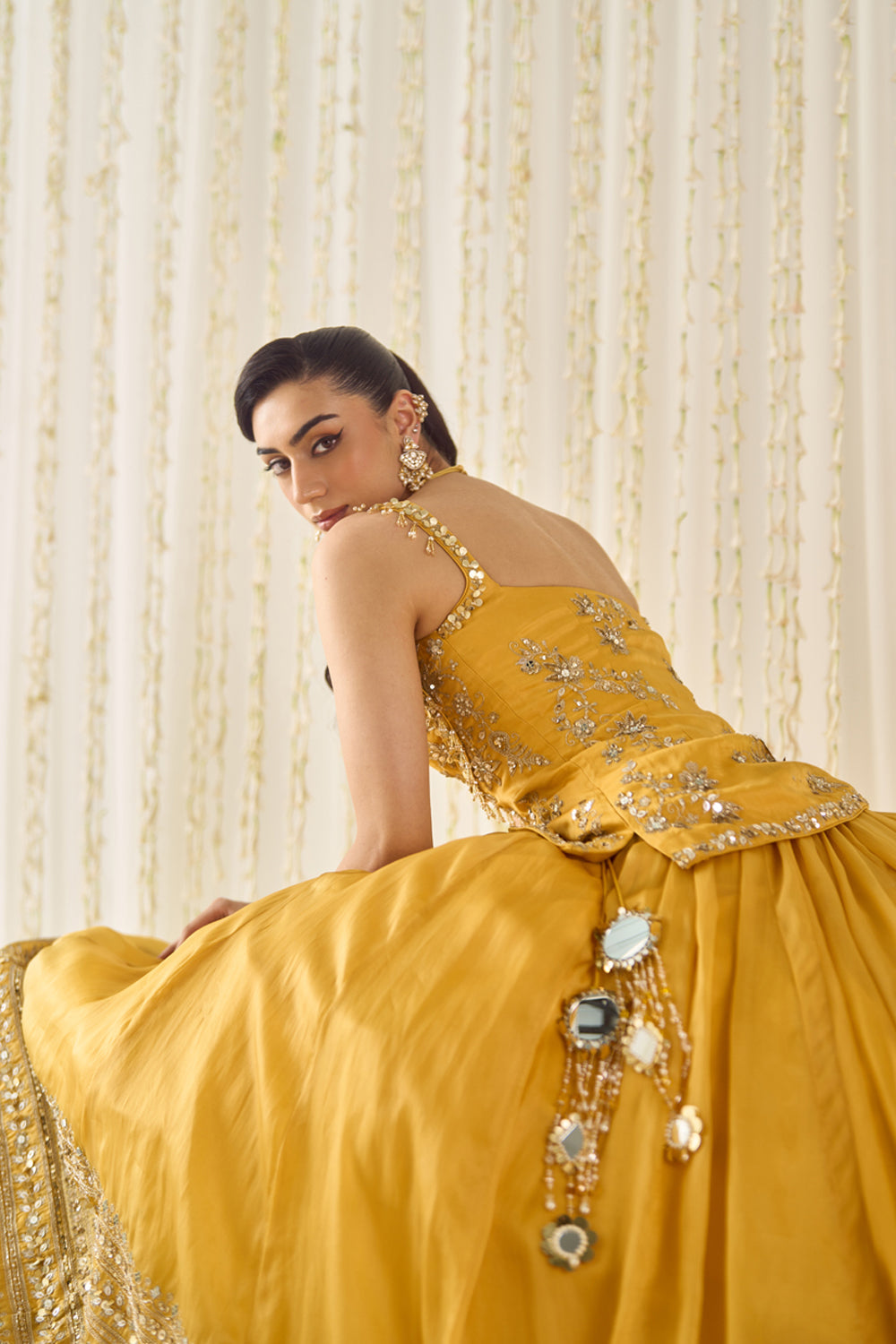 Sanya Gulati - Mustard Peplum and Lehenga Set from Jawaani Janeman