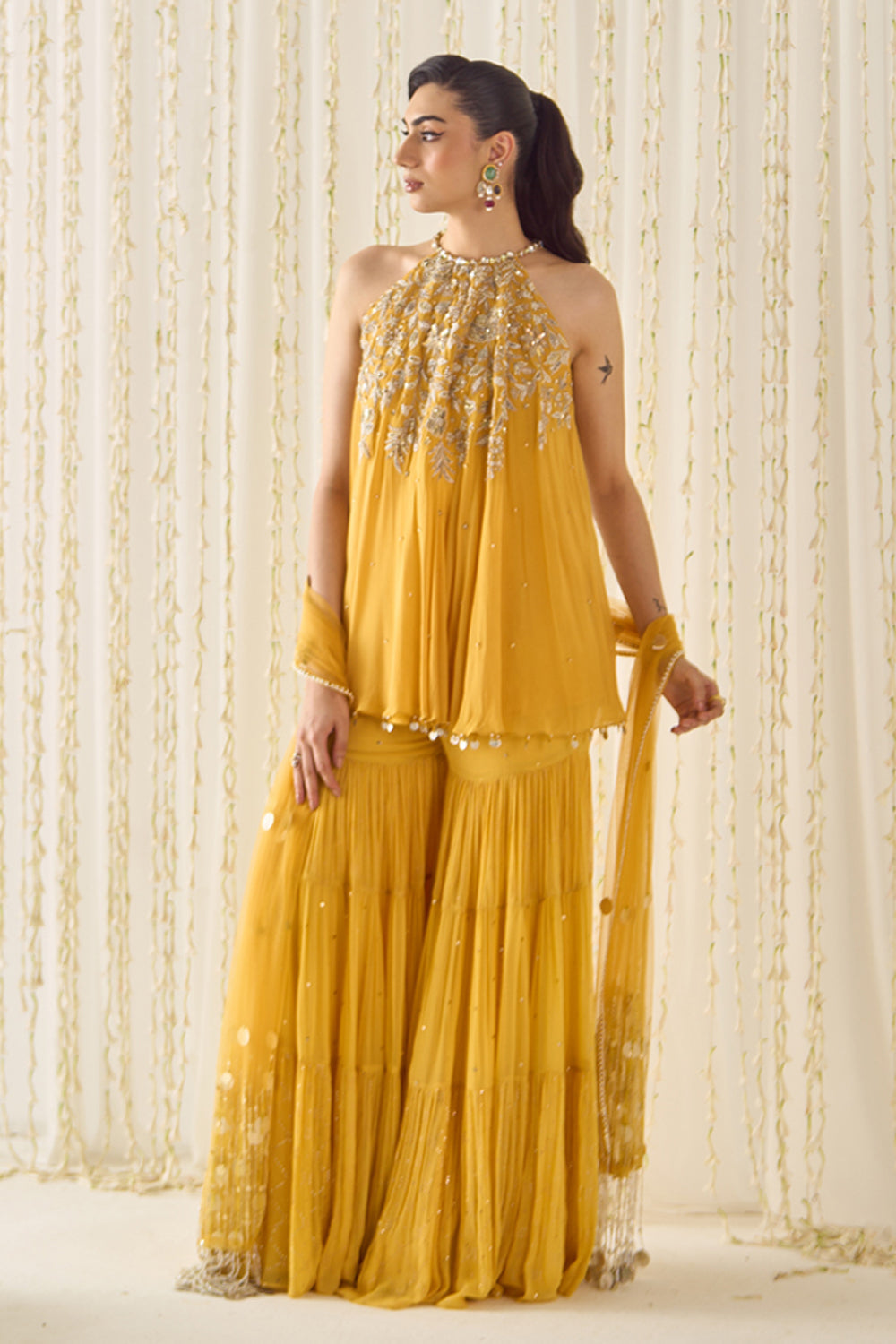 Sanya Gulati - Mustard A-Line Kurta Sharara Set from Jawaani Janeman