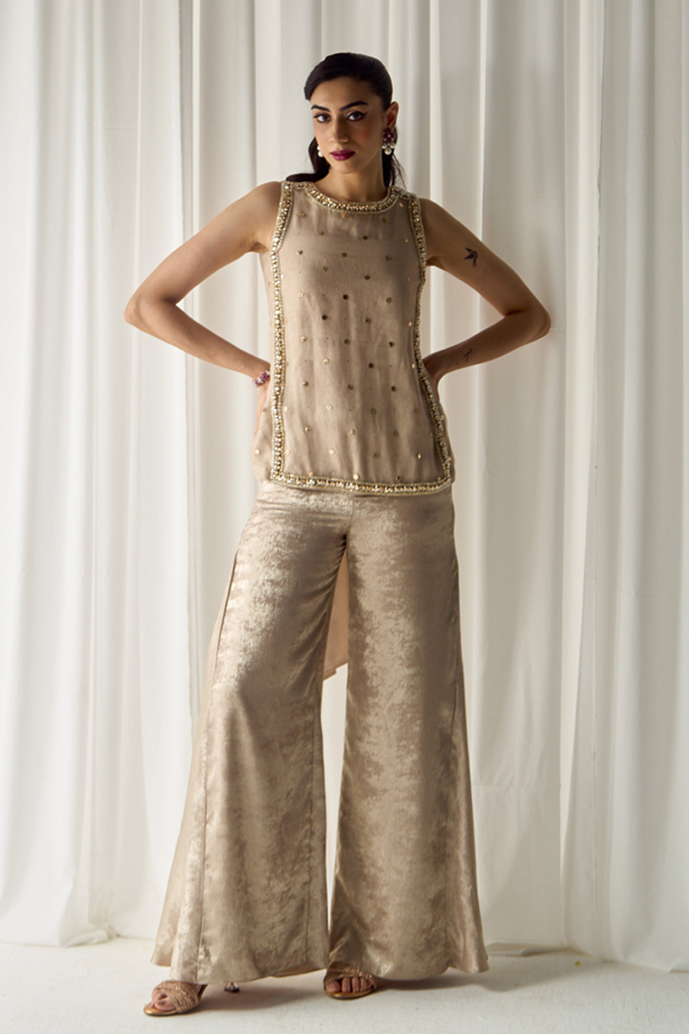 Sanya Gulati - Biege Mukaish-Work Co-ord Set from Jawaani Janeman