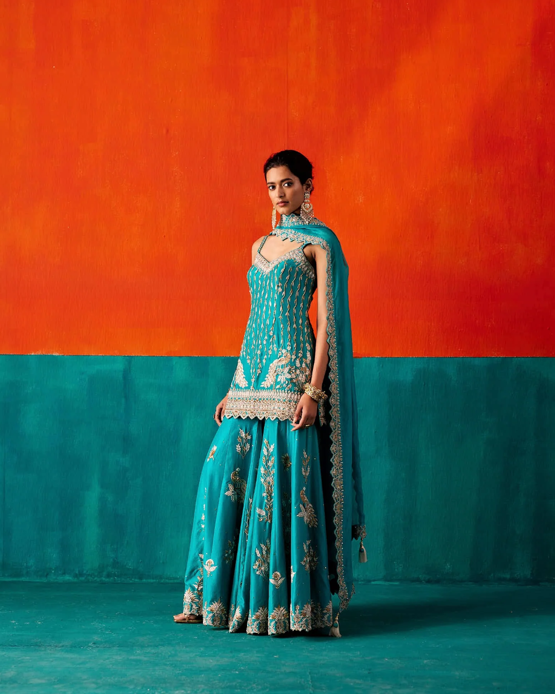 Aman Takyar - Turquoise Sharara Set From Kasmira