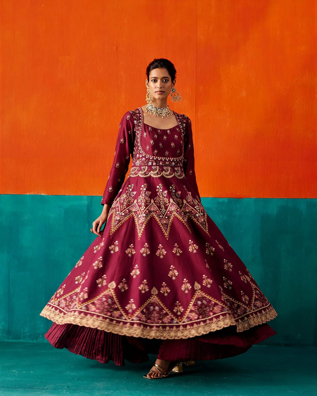 Aman Takyar - Wine Anarkali Set From Kasmira