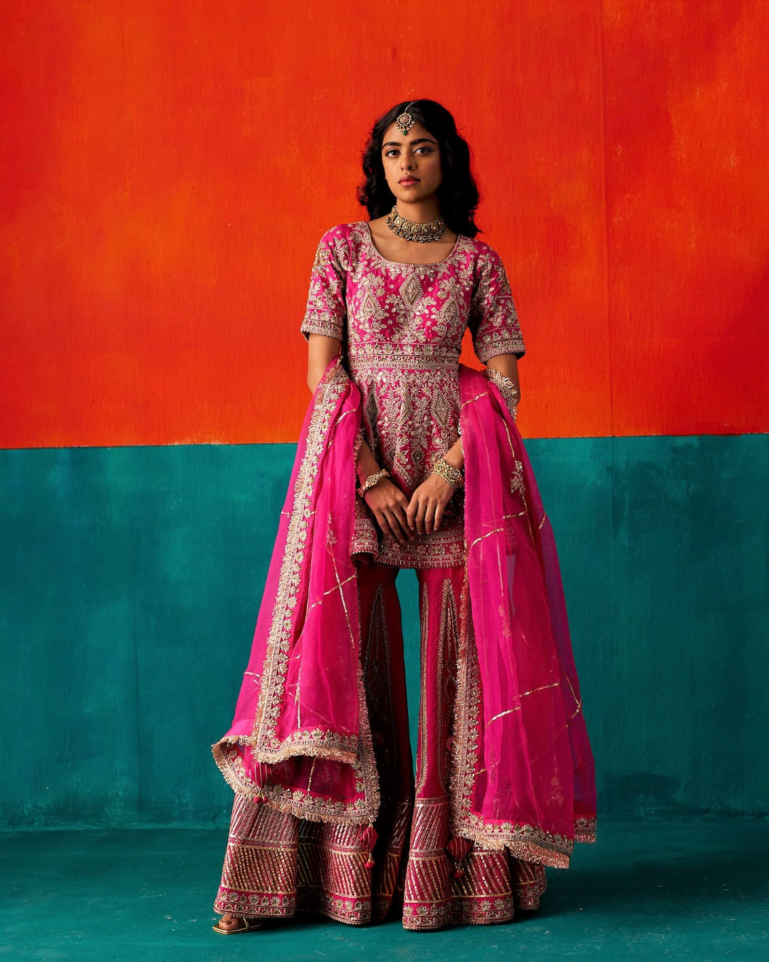 Aman Takyar - Bright Pink Sharara Set From Kasmira