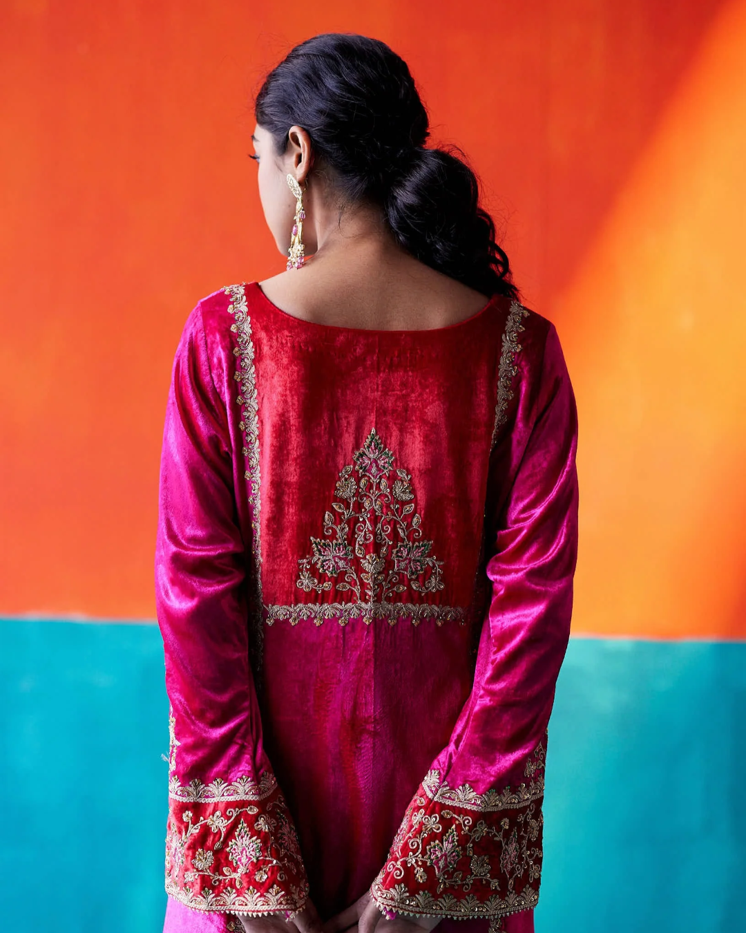 Aman Takyar - Fuchsia Pink Velvet Kurta Set From Kasmira