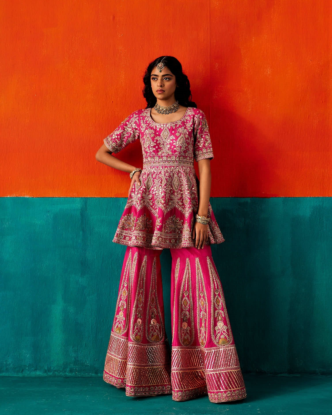 Aman Takyar - Bright Pink Sharara Set From Kasmira