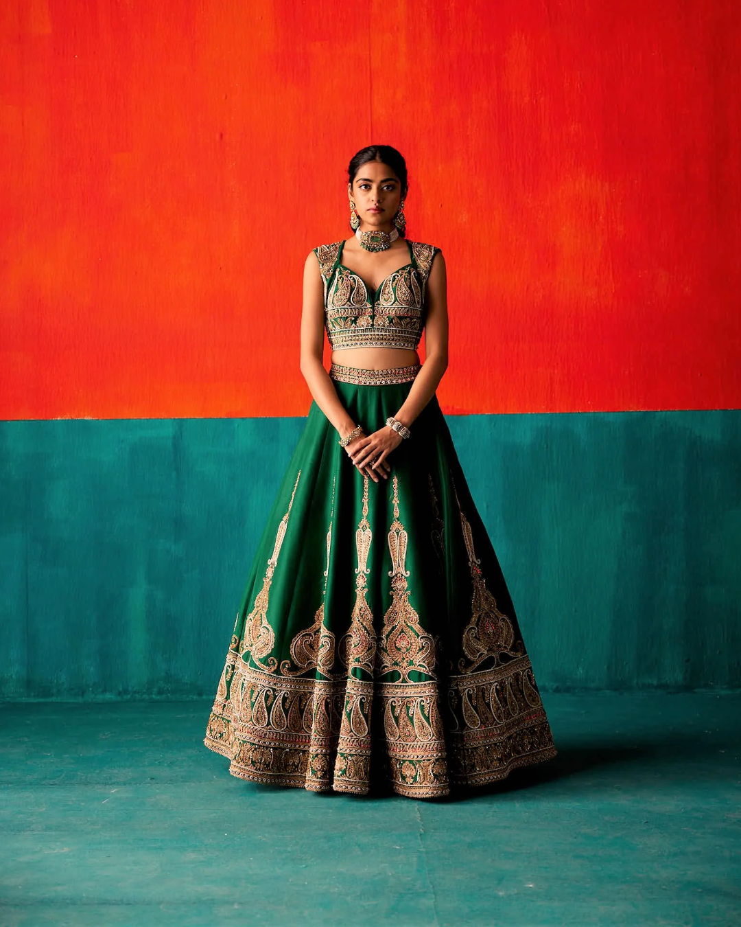 Aman Takyar - Dark Green Lehenga Set From Kasmira