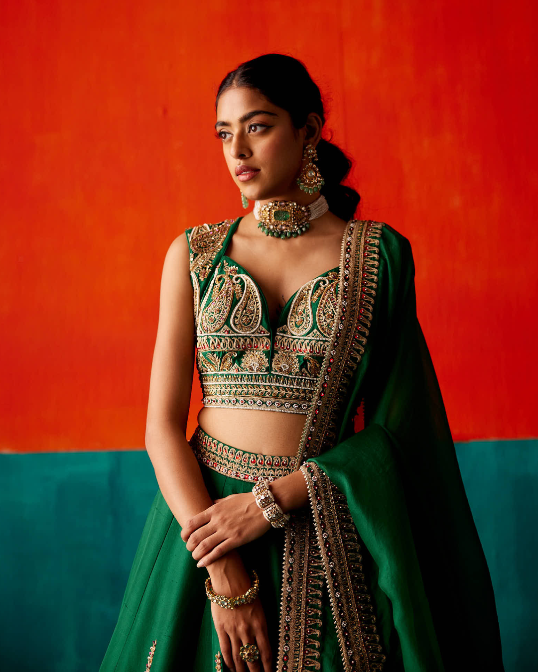 Aman Takyar - Dark Green Lehenga Set From Kasmira