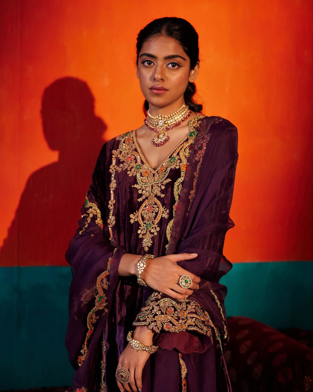 Aman Takyar - Wine Velvet Kurta Set From Kasmira