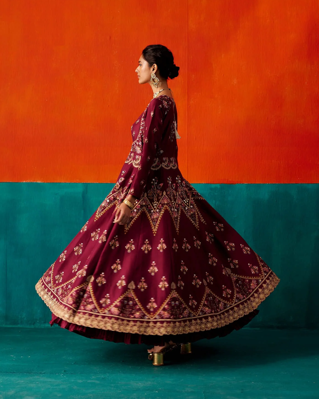 Aman Takyar - Wine Anarkali Set From Kasmira