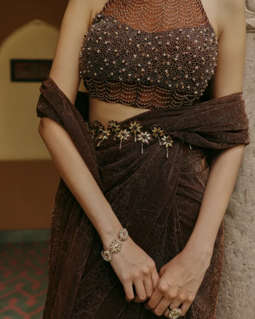 Label Moni K - Brownie Saree From Naqsh