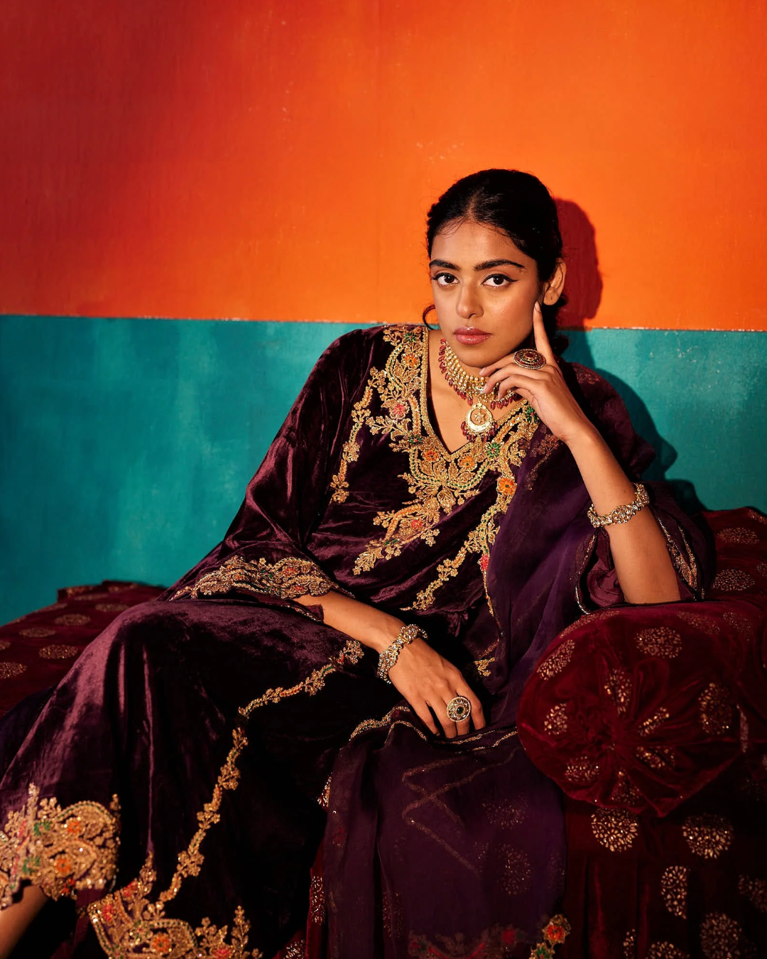 Aman Takyar - Wine Velvet Kurta Set From Kasmira