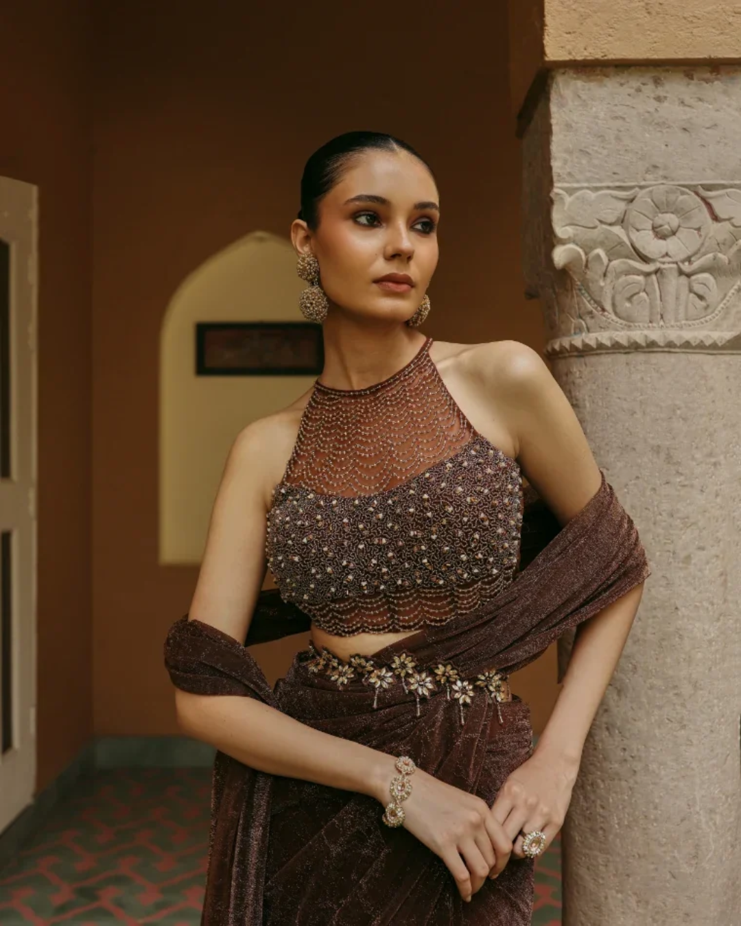 Label Moni K - Brownie Saree From Naqsh