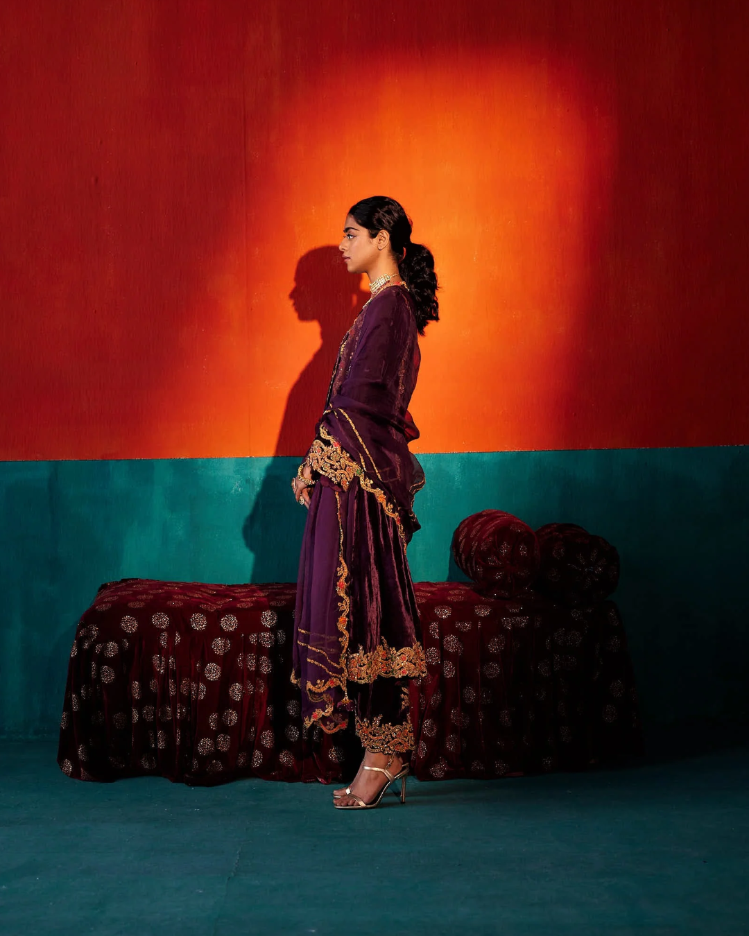 Aman Takyar - Wine Velvet Kurta Set From Kasmira