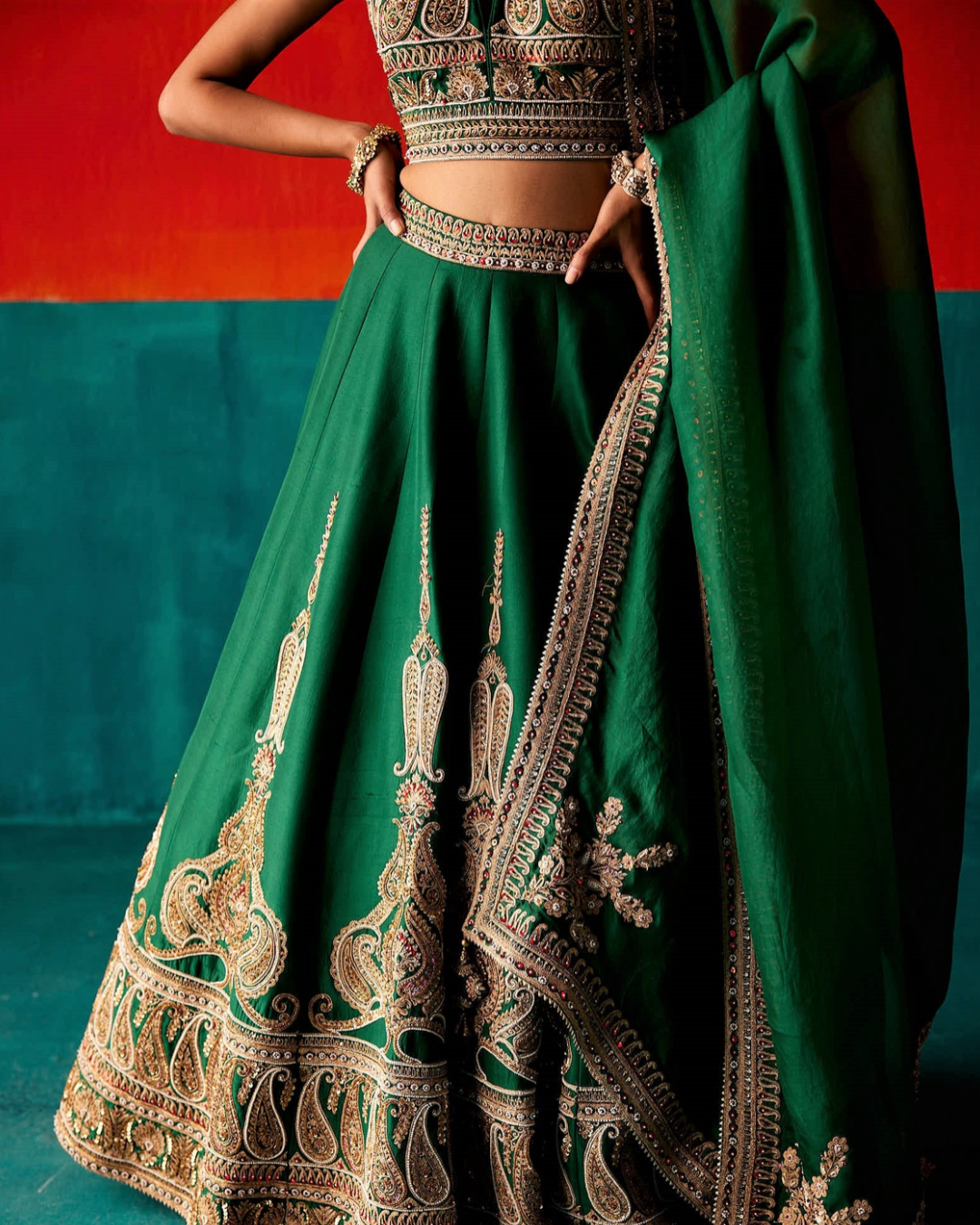 Aman Takyar - Dark Green Lehenga Set From Kasmira
