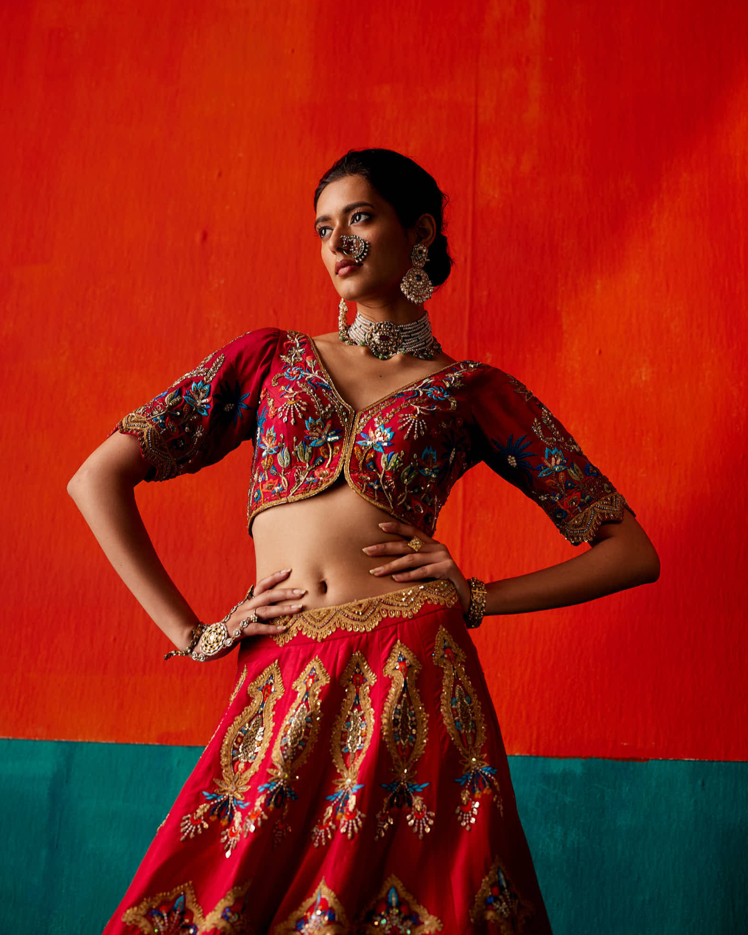 Aman Takyar - Red Lehenga Set From Kasmira