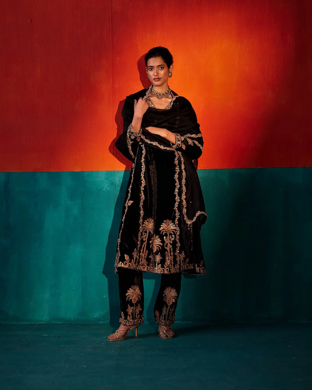 Aman Takyar - Black Velvet Kurta Set From Kasmira