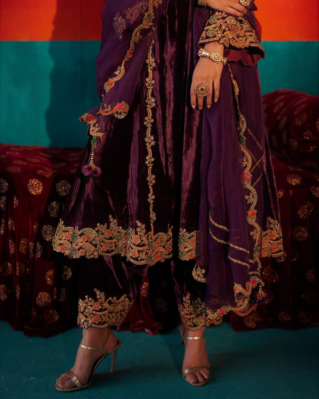 Aman Takyar - Wine Velvet Kurta Set From Kasmira