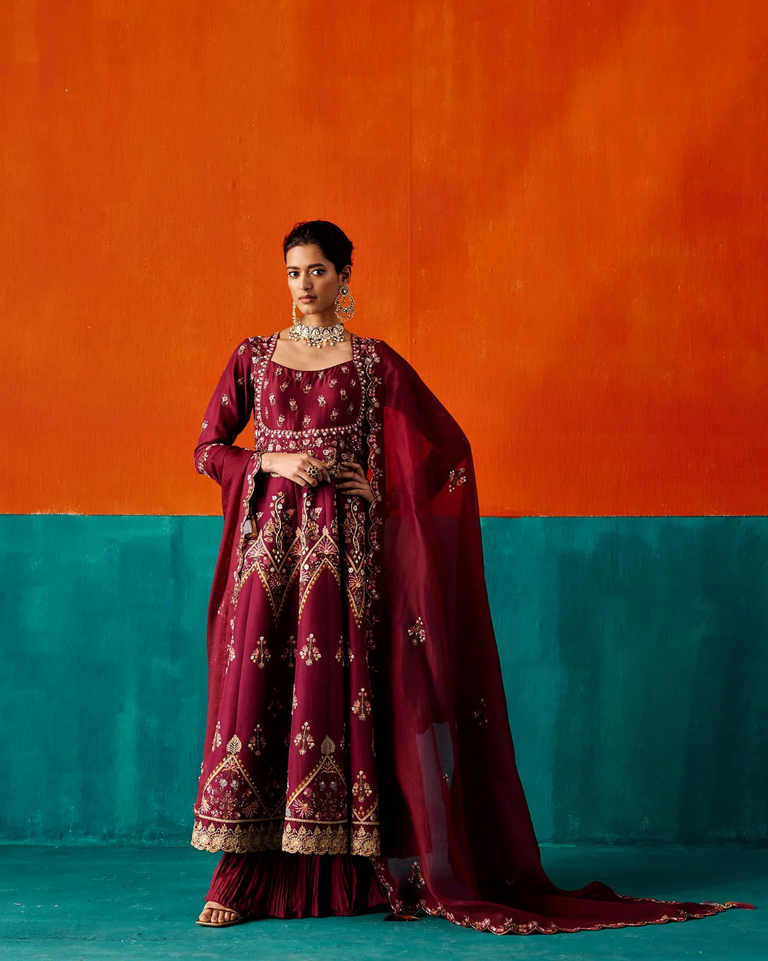 Aman Takyar - Wine Anarkali Set From Kasmira