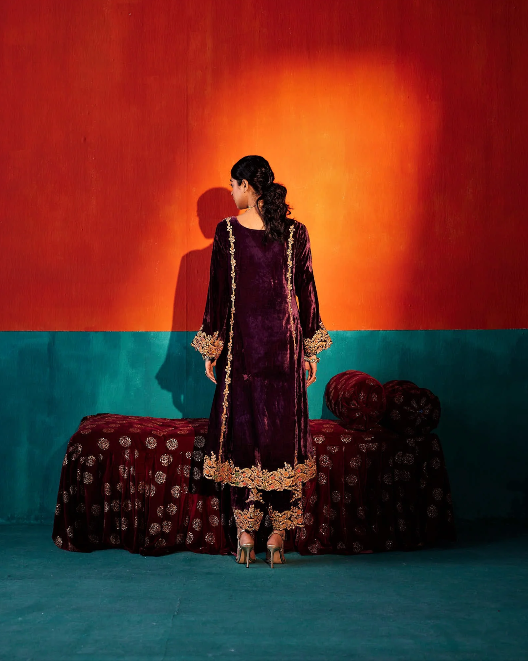 Aman Takyar - Wine Velvet Kurta Set From Kasmira