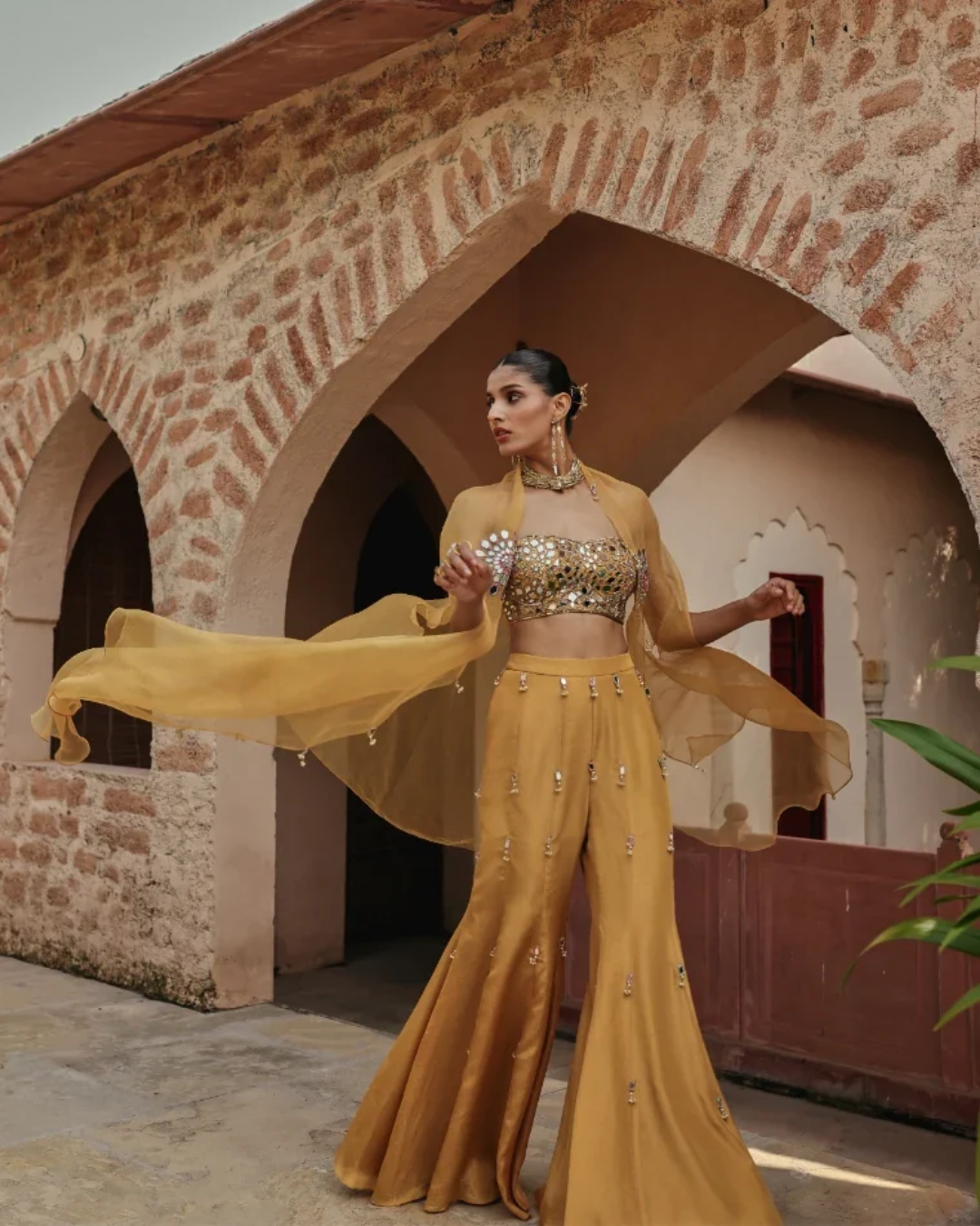 Label Moni K - Mirror Mango Cape Set From Naqsh