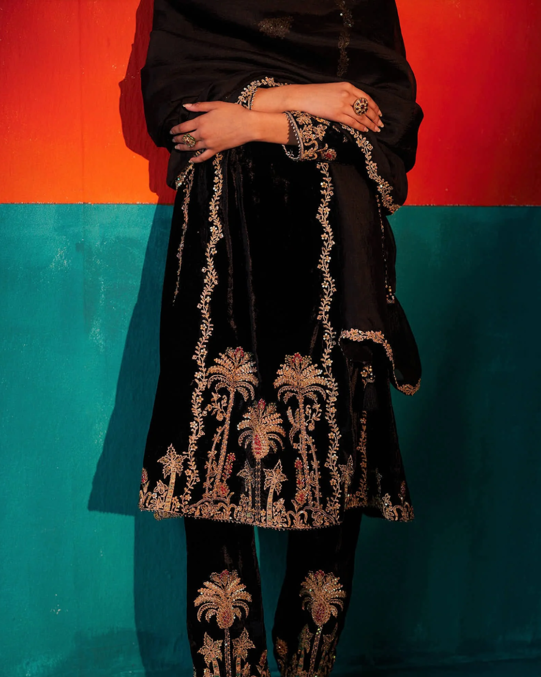 Aman Takyar - Black Velvet Kurta Set From Kasmira