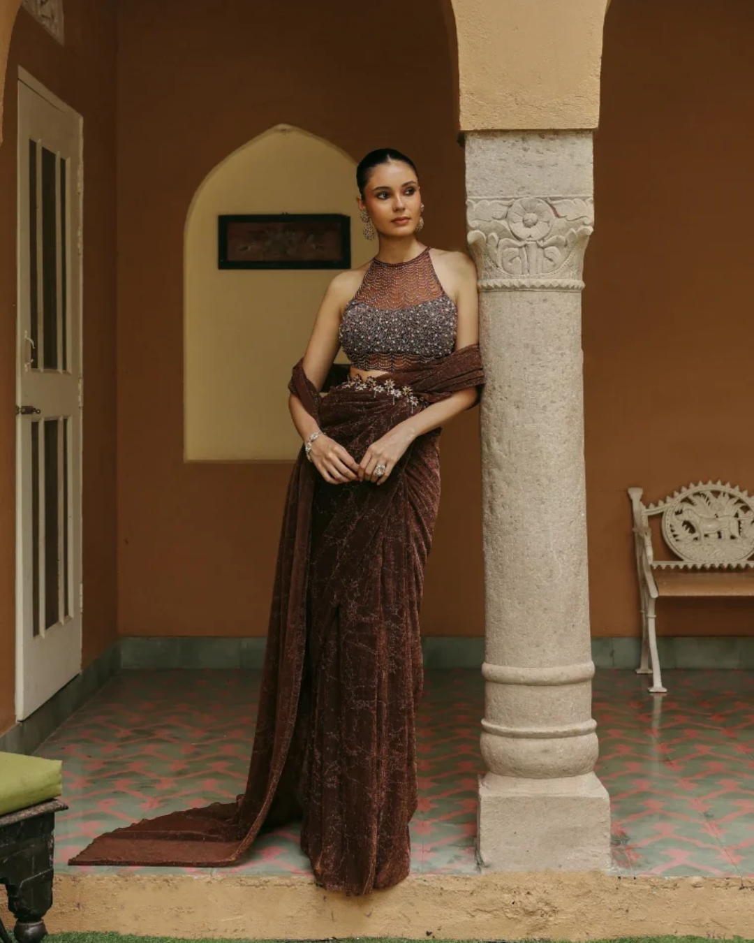 Label Moni K - Brownie Saree From Naqsh