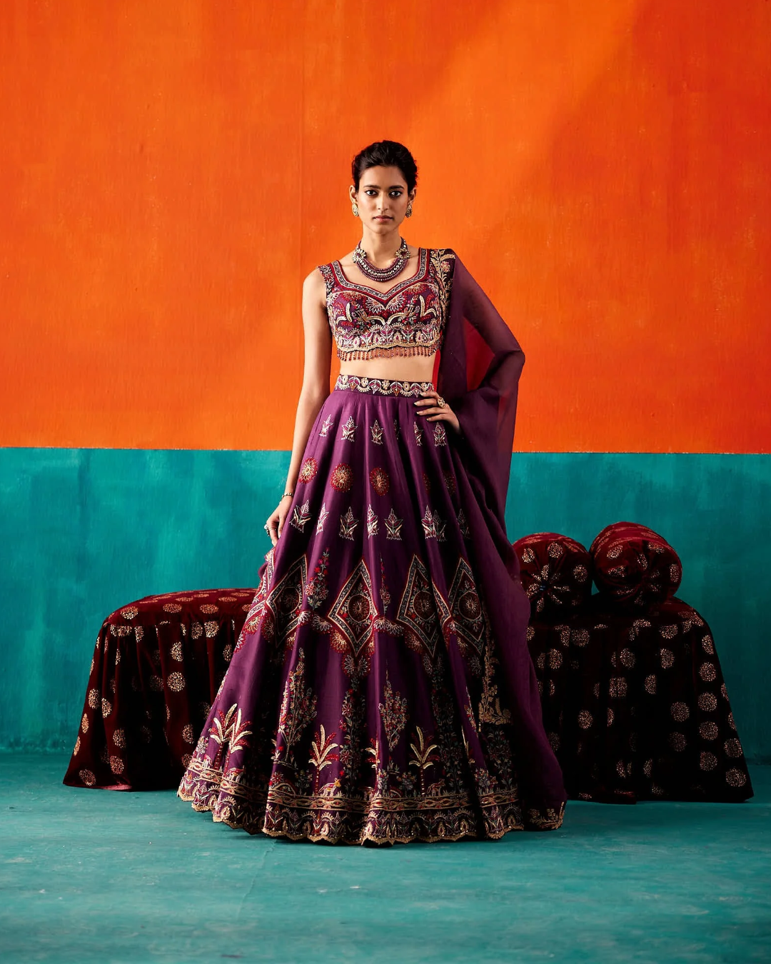 Aman Takyar - Dark Purple Lehenga Set From Kasmira
