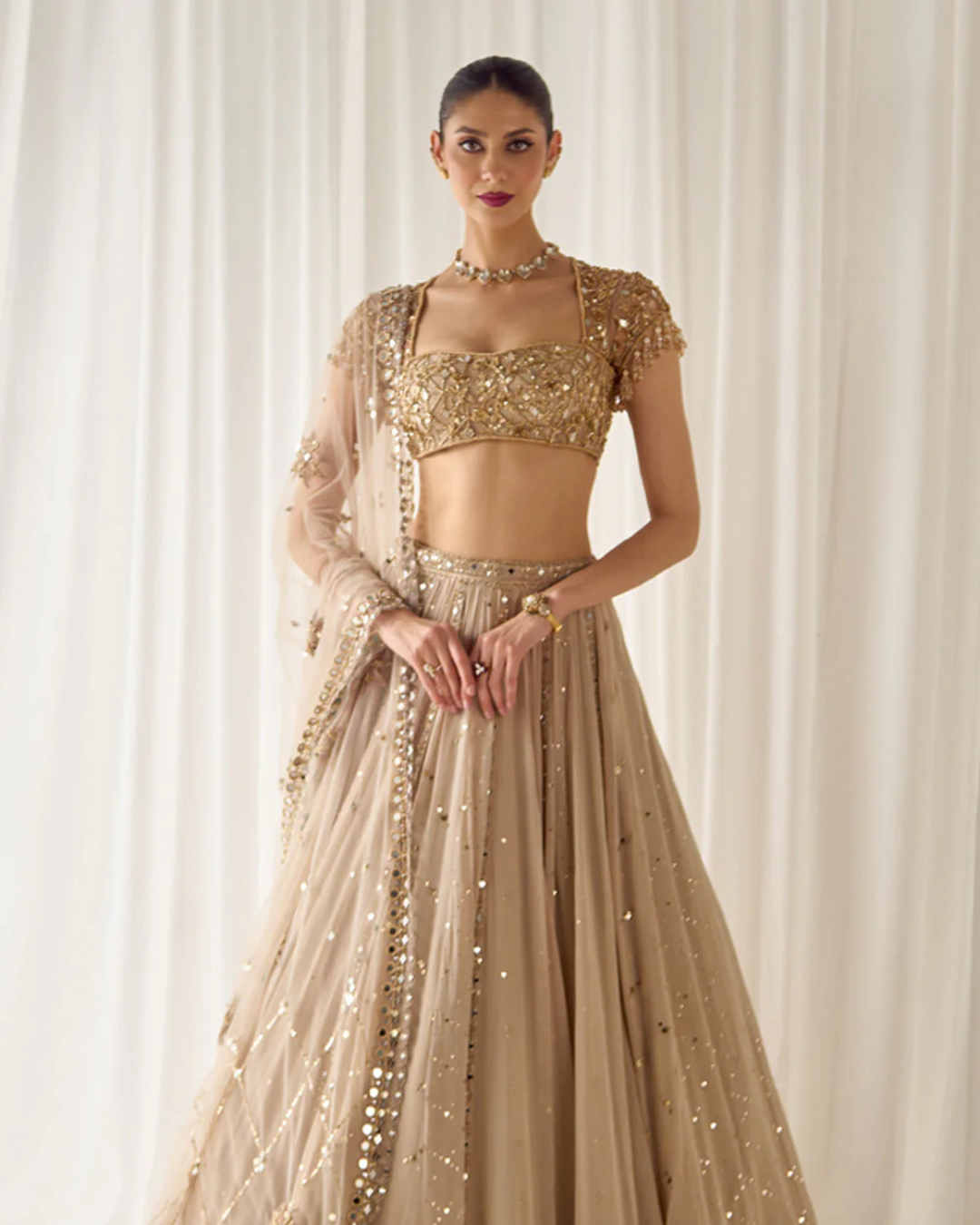 Sanya Gulati - Biege Mukaish and Mirrorwork Lehenga Set from Jawaani Janeman