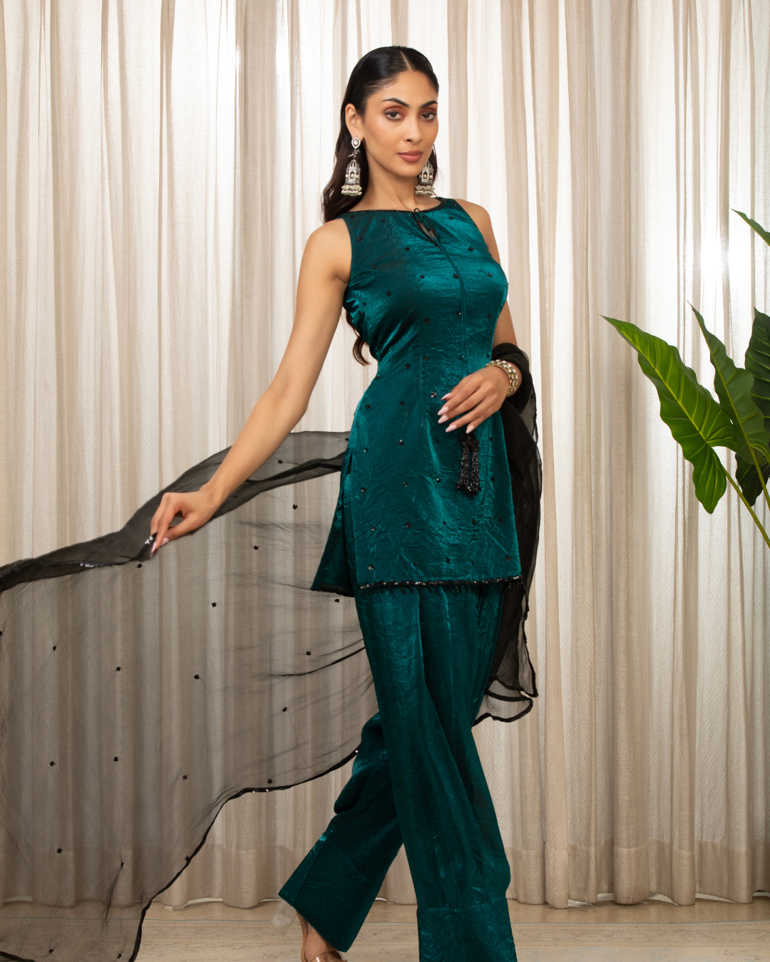 Esha Koul - Teal Jasmine Kurta Set