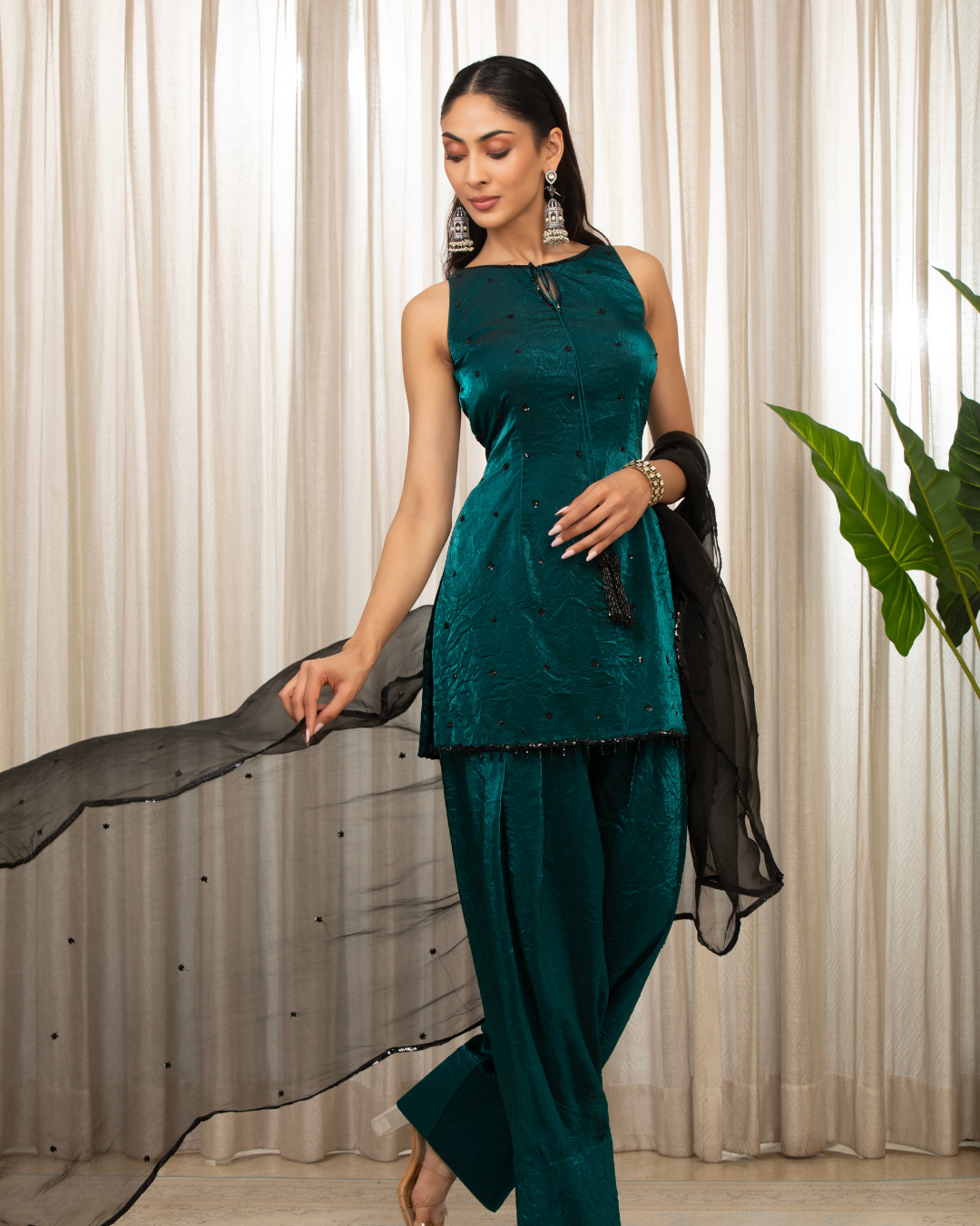 Esha Koul - Teal Jasmine Kurta Set