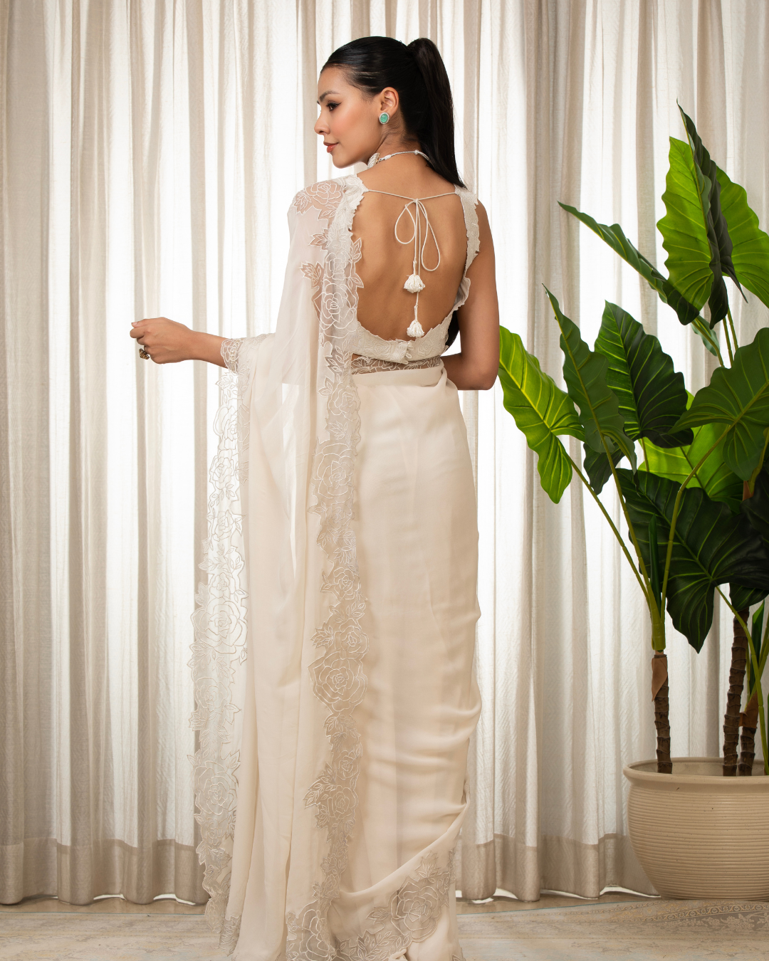 Esha Koul - White Nikaza Saree Set