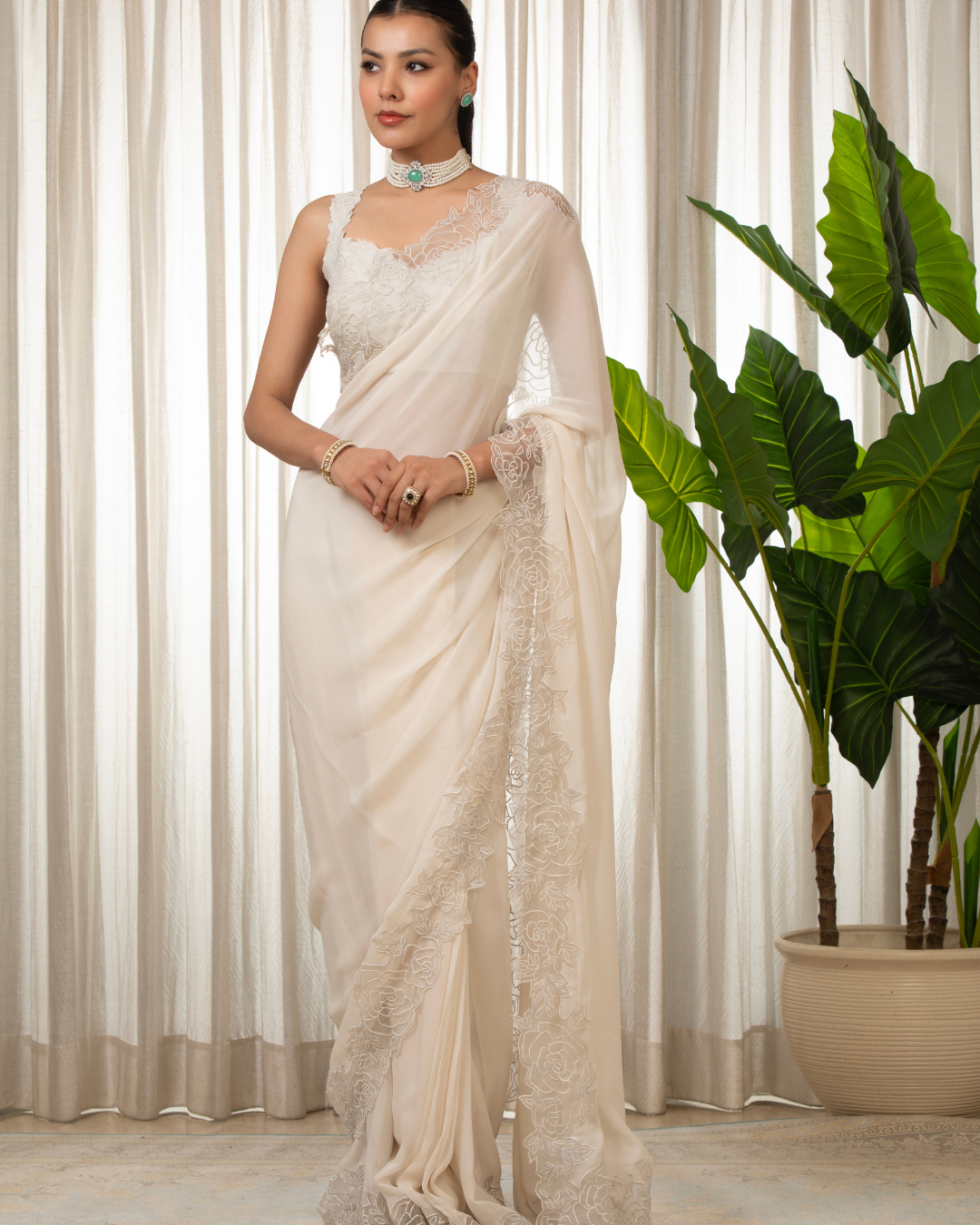 Esha Koul - White Nikaza Saree Set
