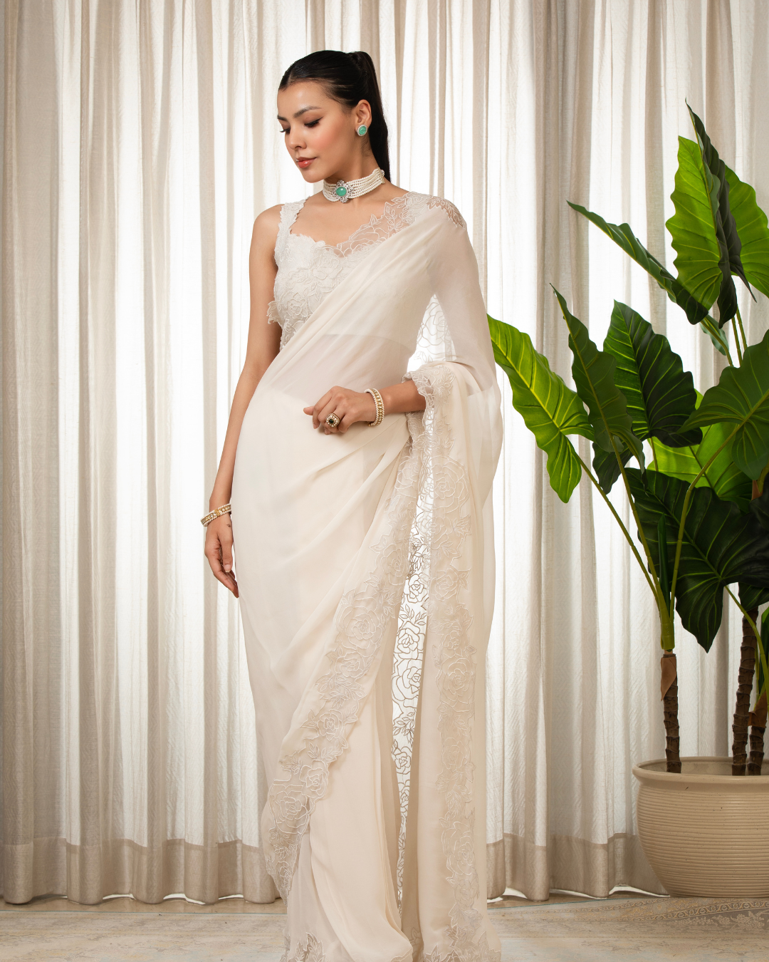 Esha Koul - White Nikaza Saree Set