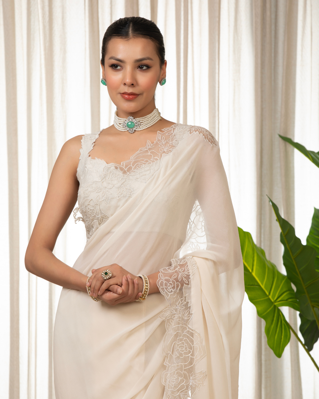 Esha Koul - White Nikaza Saree Set