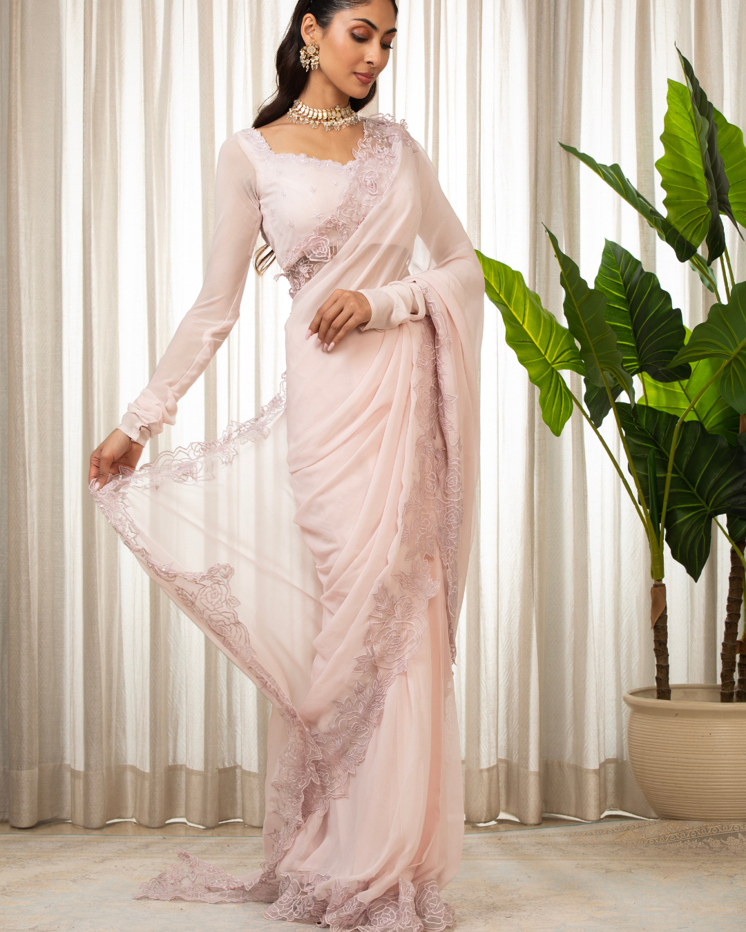 Esha Koul - Pink Nikaza Saree Set