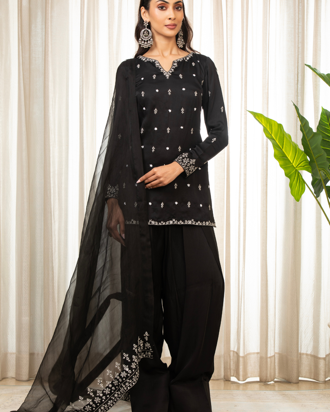 Esha Koul - Black On Black Dupatta Set