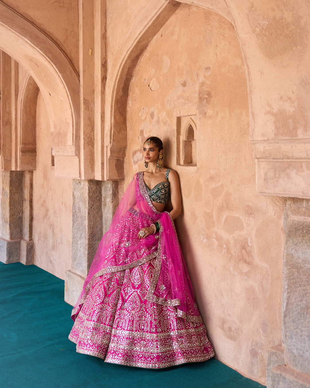 Angad Singh - JYOT — Fuchsia Pink Raw Silk Lehenga Set with Contrast Blouse From Zariya