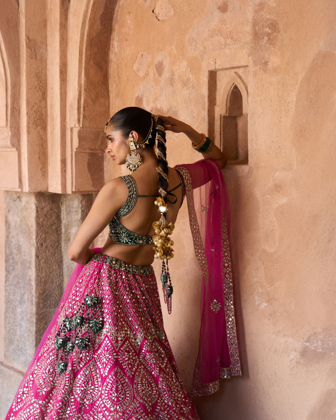 Angad Singh - JYOT — Fuchsia Pink Raw Silk Lehenga Set with Contrast Blouse From Zariya