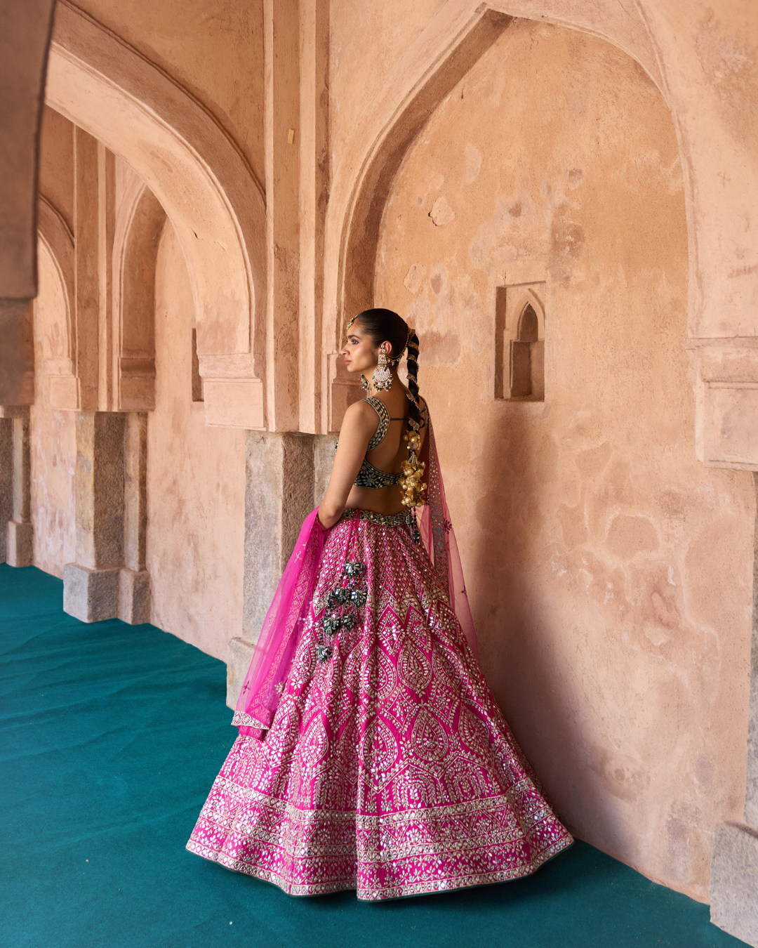Angad Singh - JYOT — Fuchsia Pink Raw Silk Lehenga Set with Contrast Blouse From Zariya