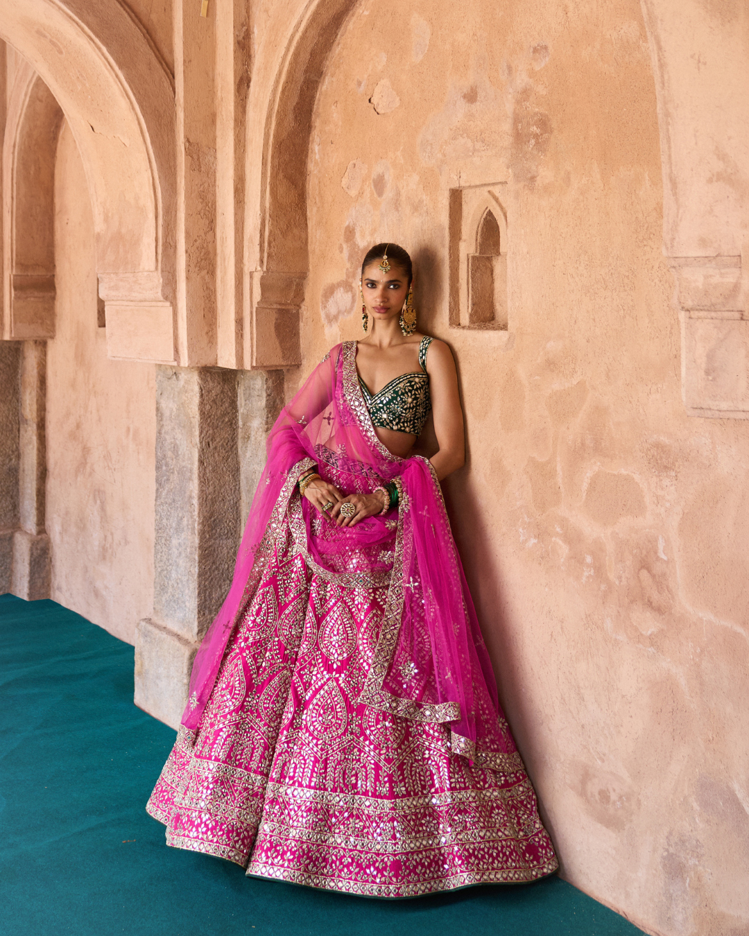 Angad Singh - JYOT — Fuchsia Pink Raw Silk Lehenga Set with Contrast Blouse From Zariya